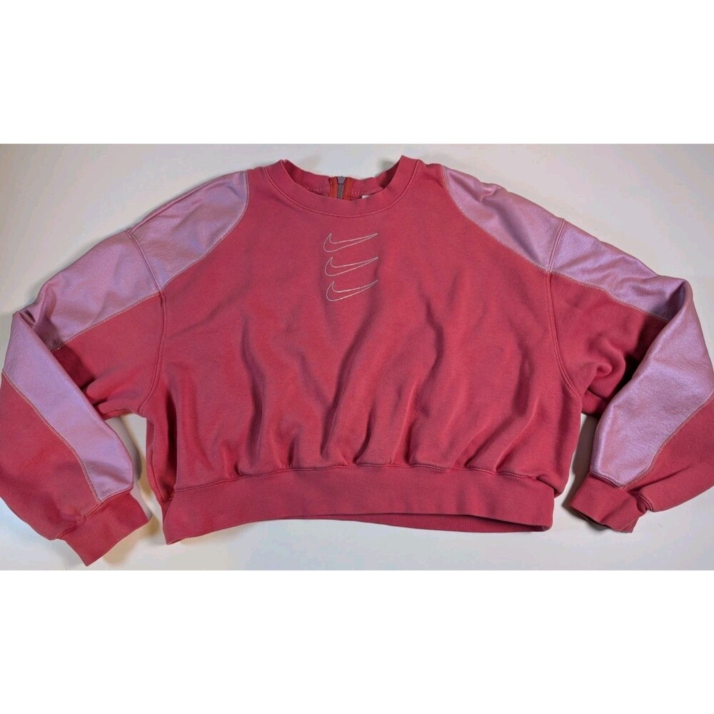 Women's Nike Pink Triple Swoosh Crop Sweatshirt Size Large Rare